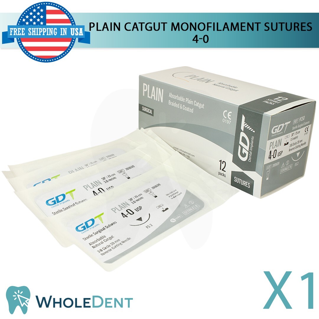 Monofilament Plain Catgut Suture Sewing Thread 3/8 Circle Reverse Sterile 4-0