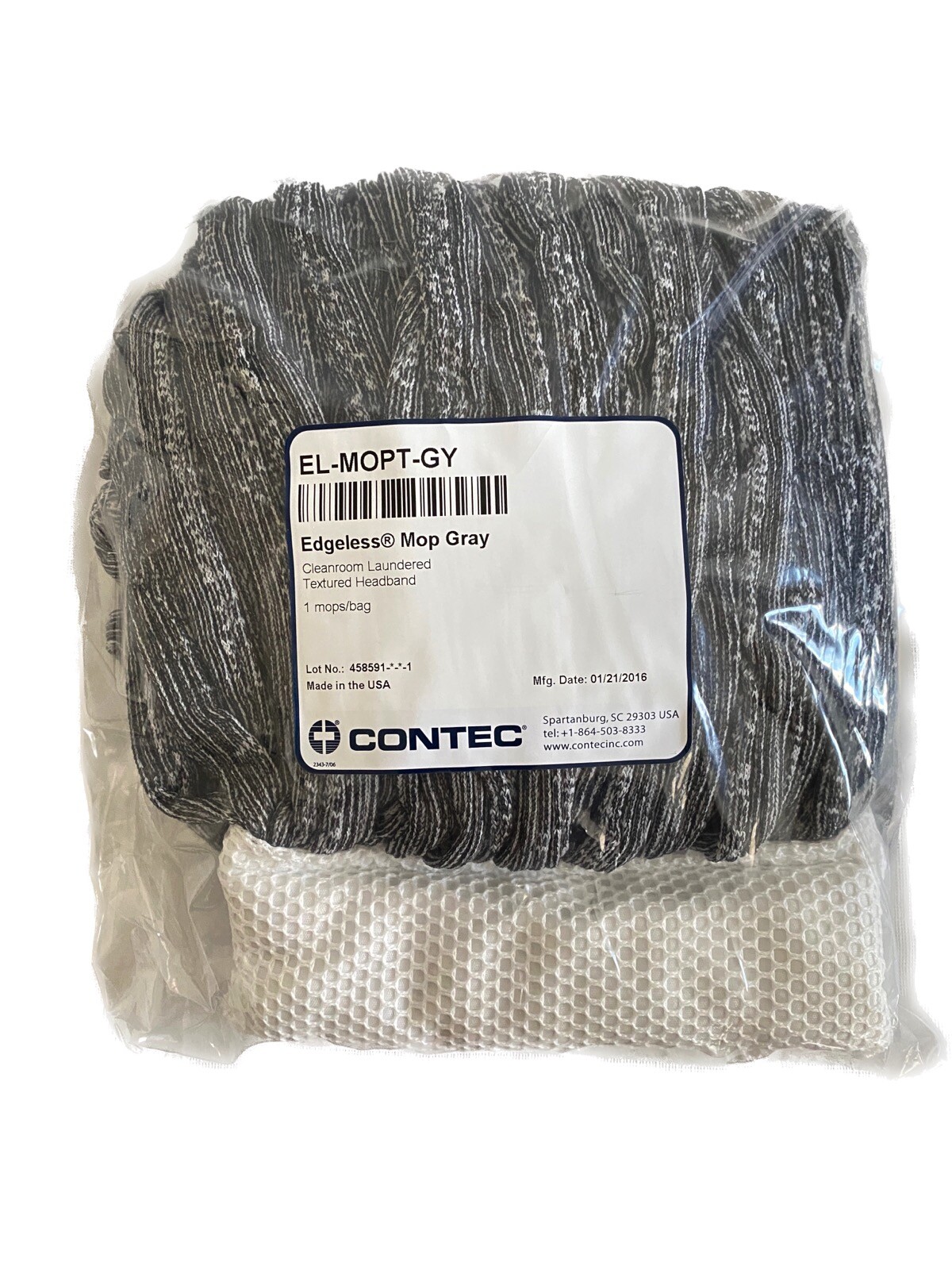 CONTEC Gray Long Textured Knitted Polyester Edgeless Mop EL-MOPT-GY