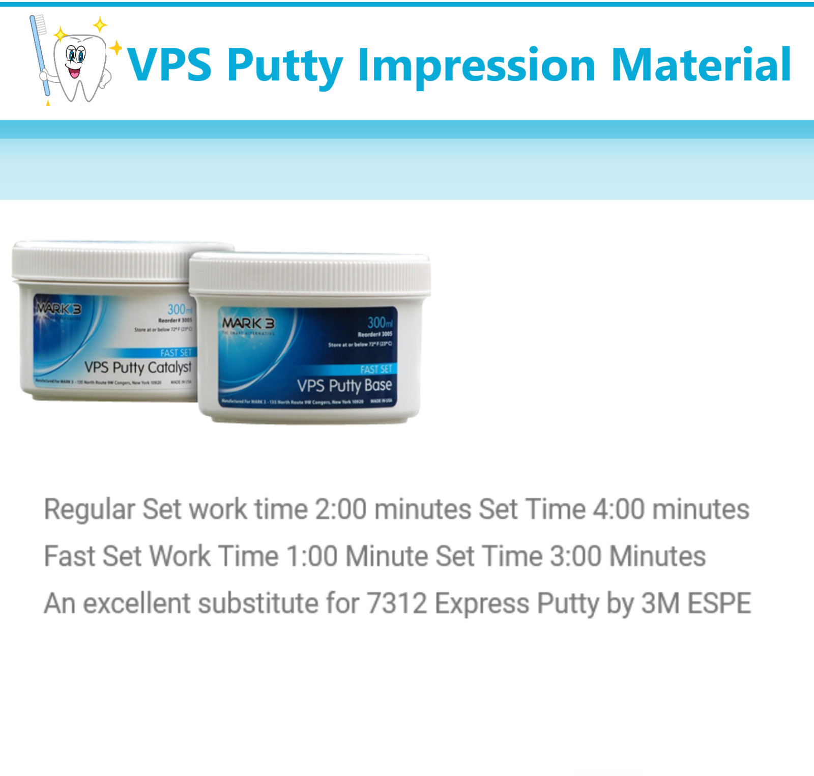 Dental VPS Putty Express Putty Impression Material Base or Catalyst 600 ml, USA