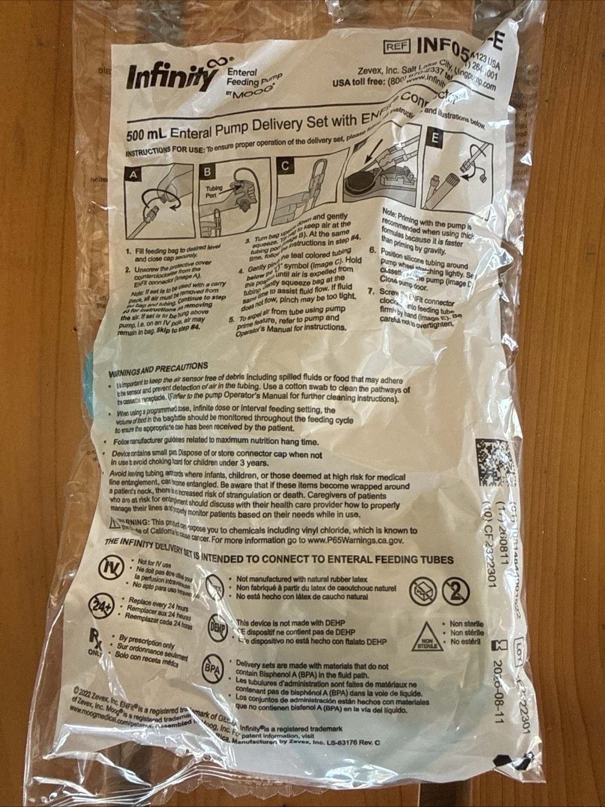 Enteral ENFit Feed Pump Bags – Infinity 500ml With Connector – 30 Pieces New