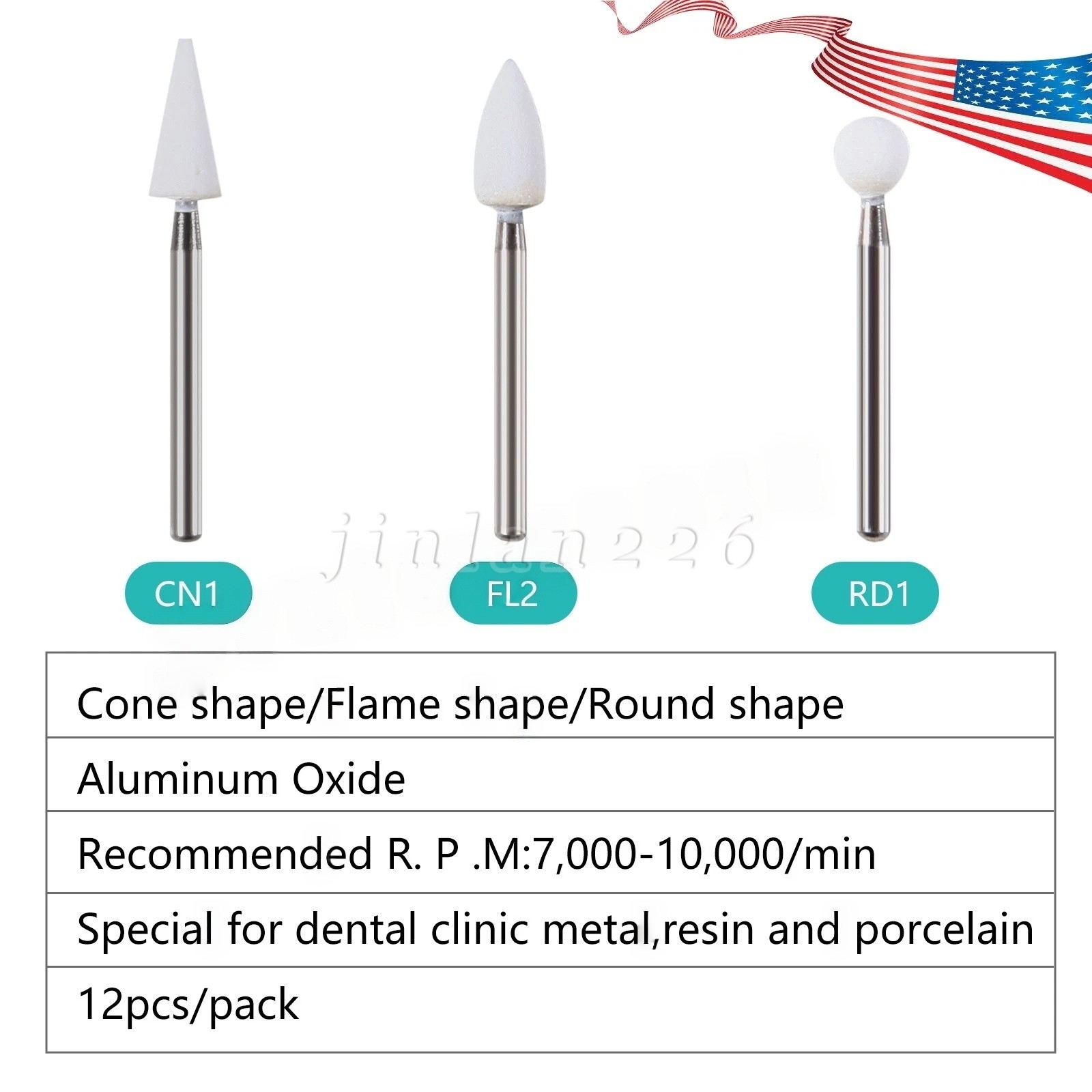 Dental White Stone Porcelain Handpiece Polishing Burs FG Cone/Flame/Round