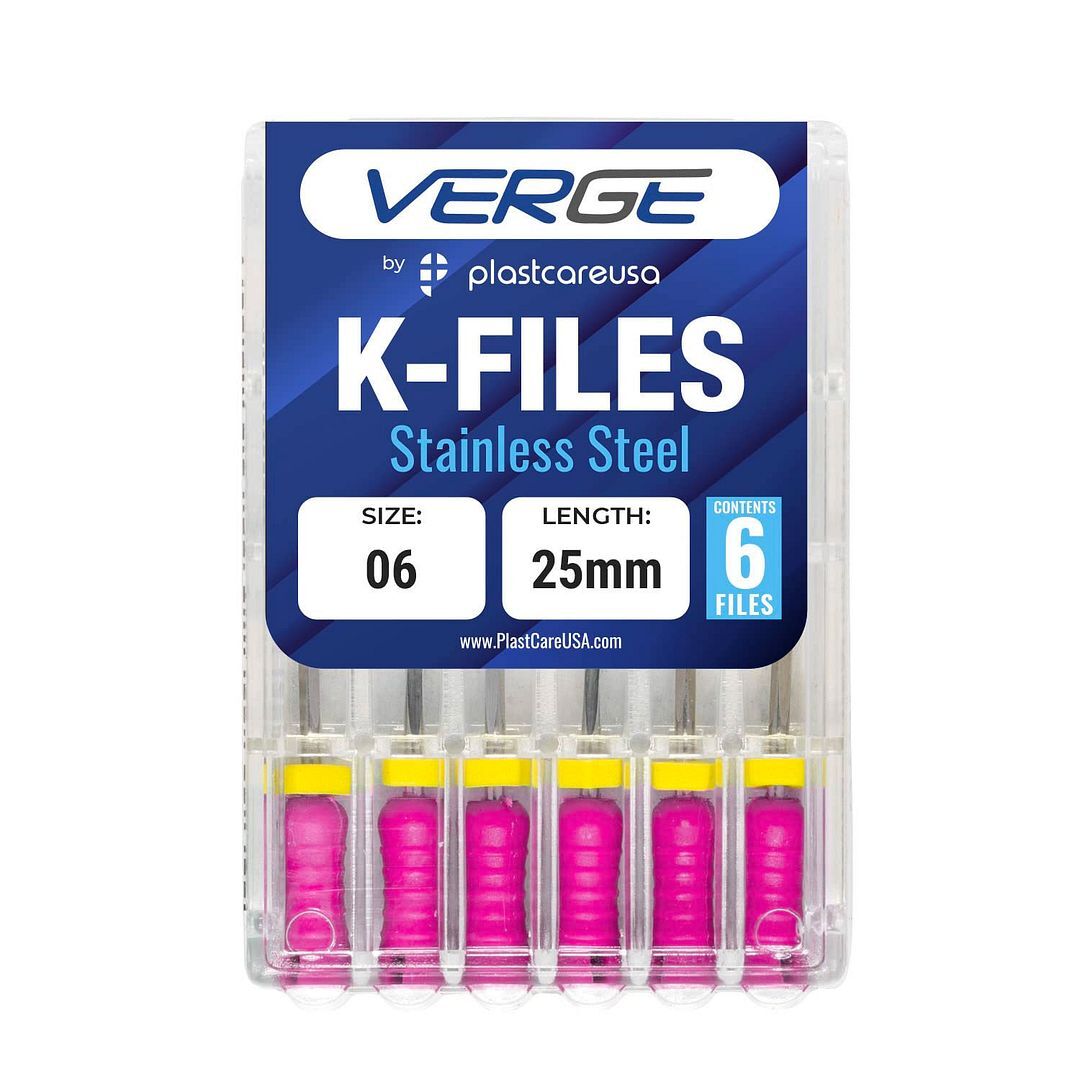 VERGE 25mm Endo K Files, Stainless Steel, #6 Pink, 6/Pk