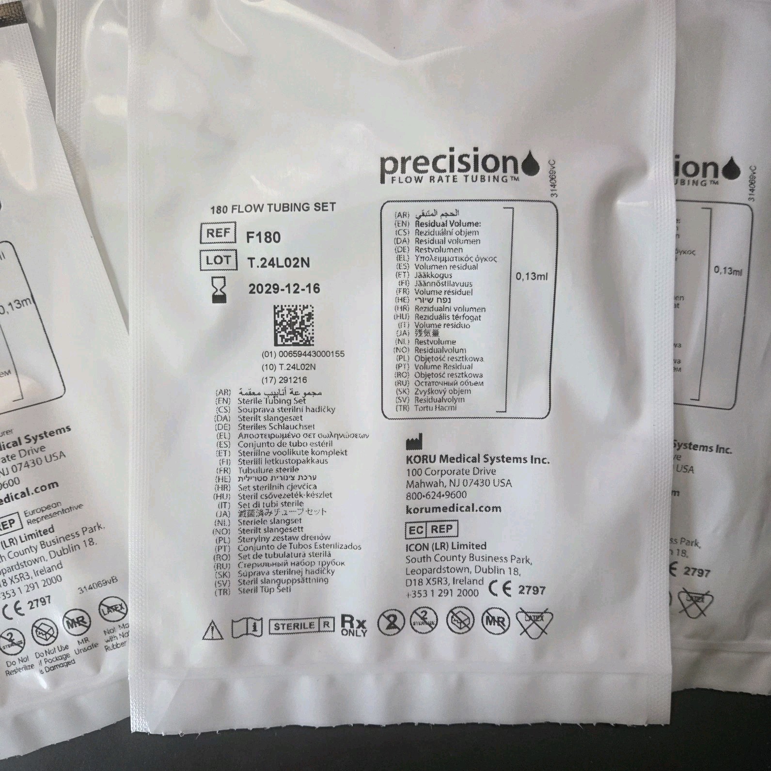 Lot of 8 KORU Precision Flow Rate Tubing Set F180 Brand New Sterile EXP 2029