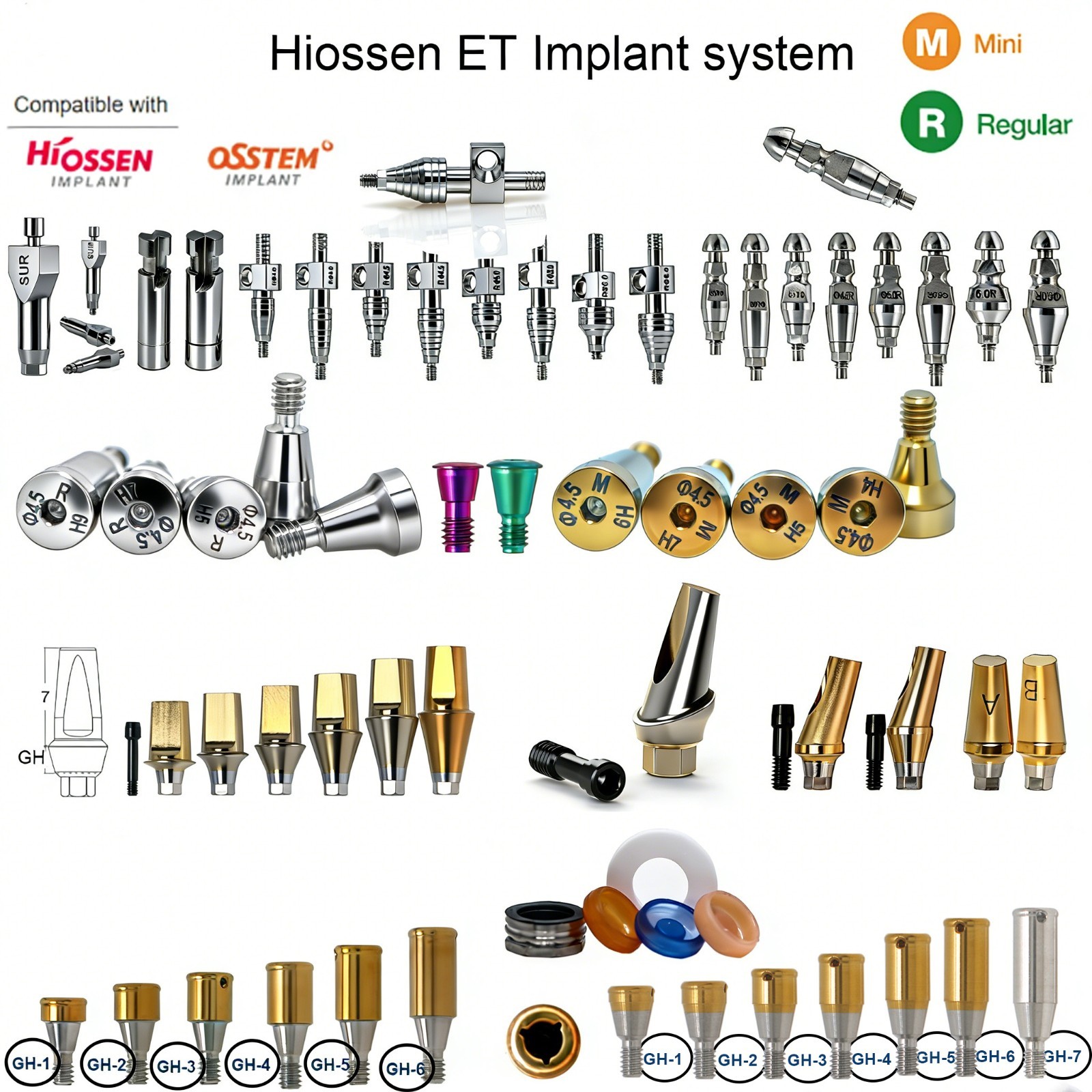 US Hiossen ET Dental Prosthetics Titanium All Implant Abutments fit Mini/Regular