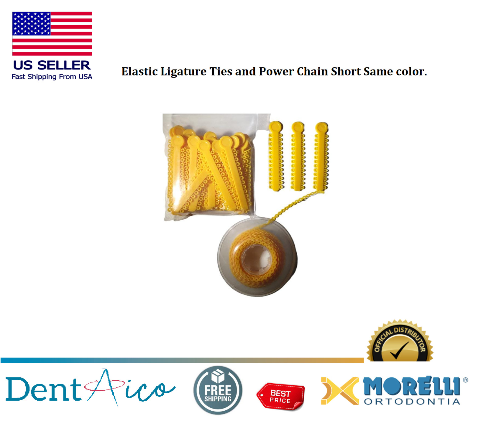 Elastic Ligature Modules & Power Chain Short Bulldozer Yellow Dentaico Orthodont