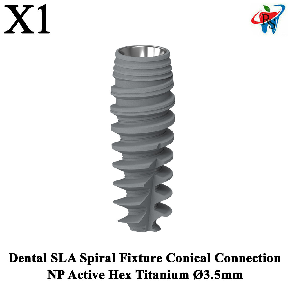 1x Dental SLA Spiral Fixture Conical Connection NP Active Hex Titanium Ø3.5mm
