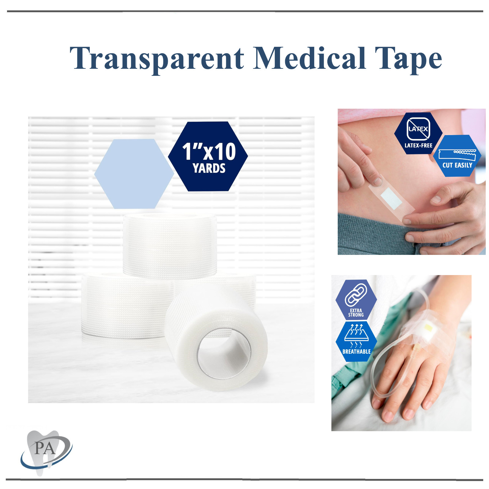 Clear Medical Surgical Tape Tearable, Breathable, 1″ x 10 yd, 2″ x 1, 3″ x 10
