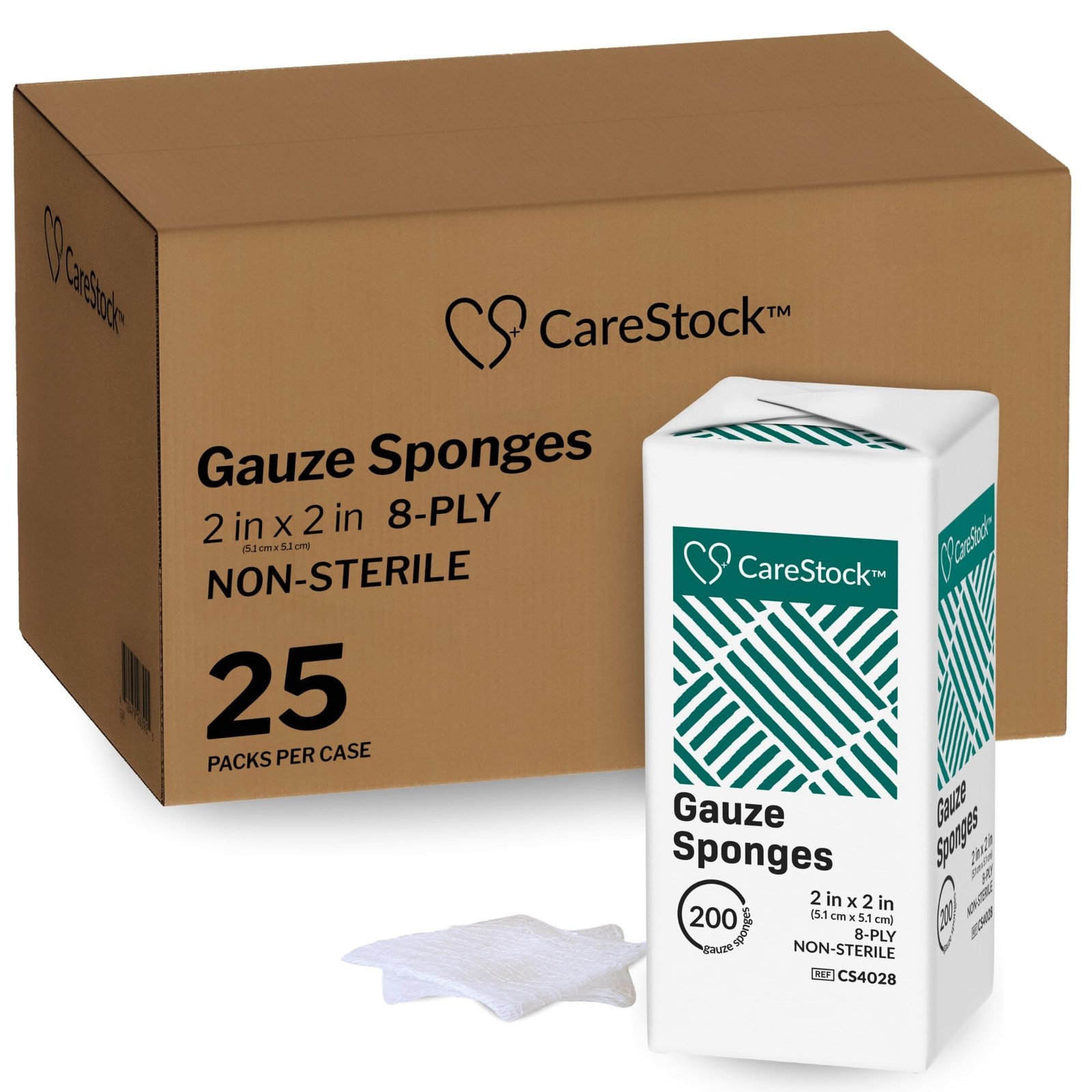 CareStock Gauze Pads 2×2 [5000 Count] – 8-Ply 200 Count (Pack of 25), White