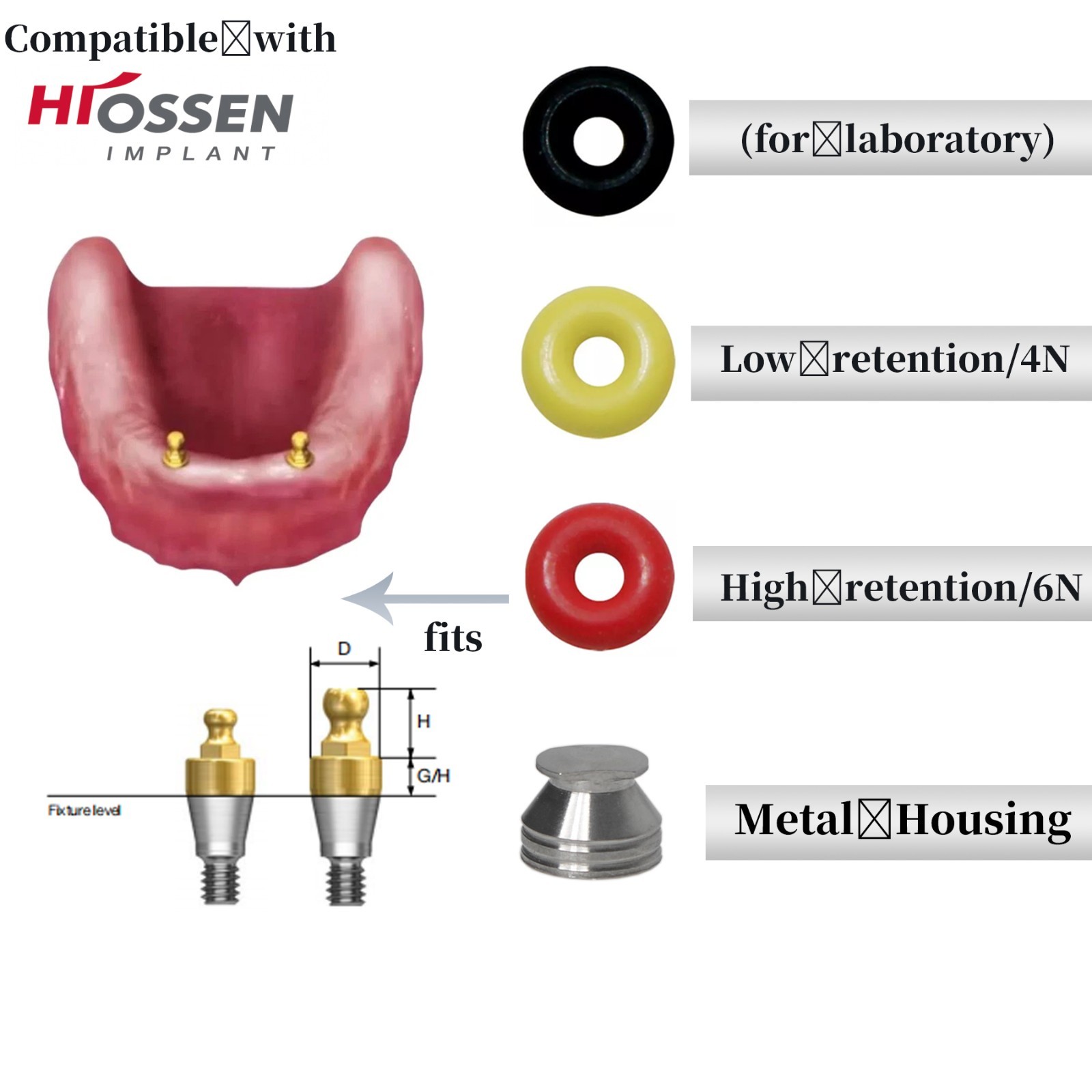 Dental O-Ring Retention Caps For Ball Attachment Abutment Hiossen/Osstem 4pc/set