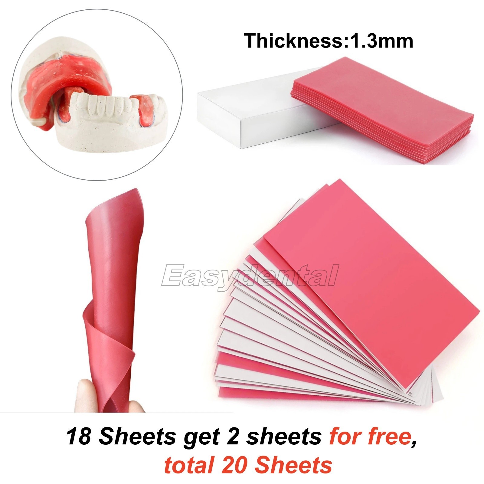 20 Sheets Dental Base Plate Wax Molding Casting Wax Sheet Denture Material Red