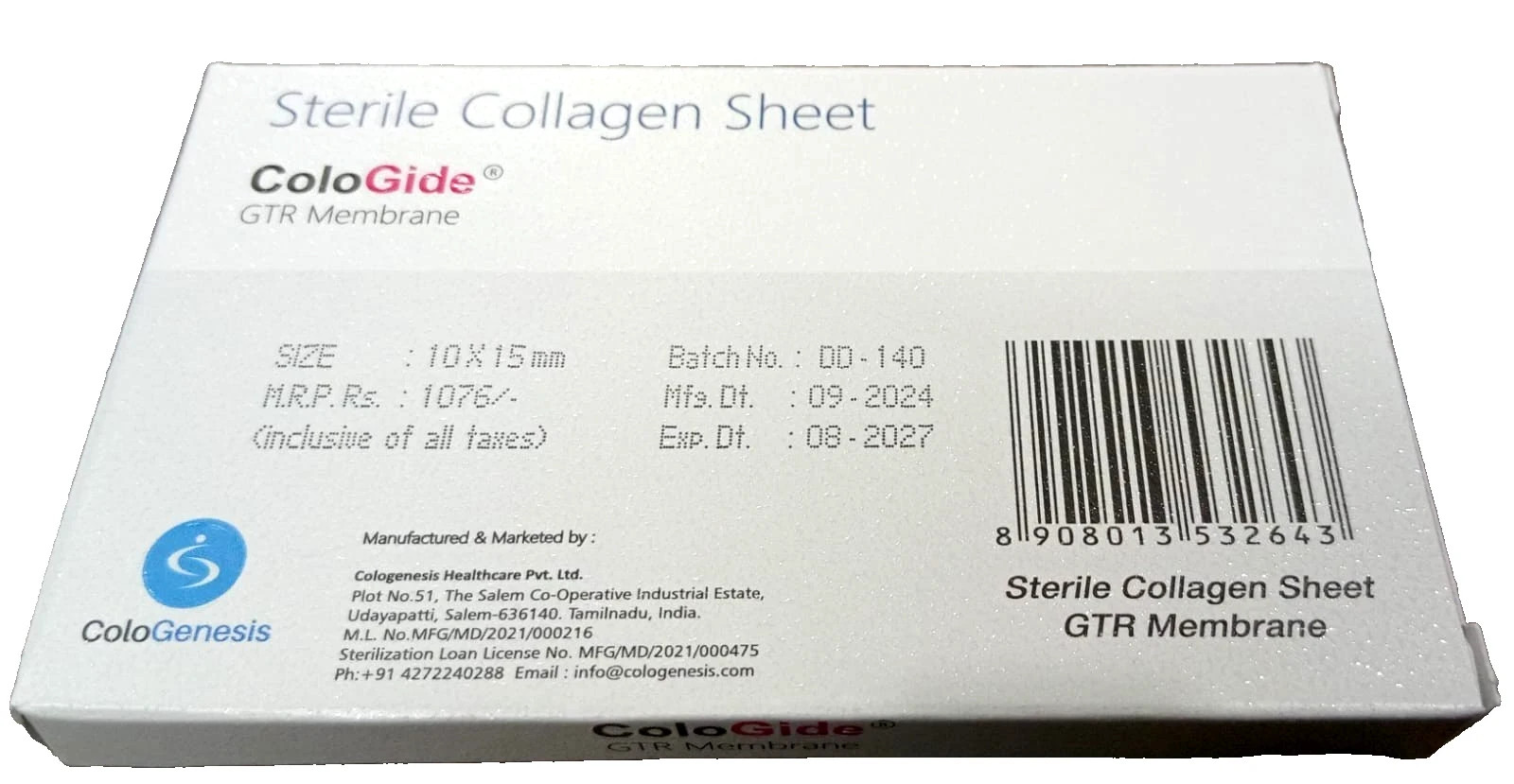 DENTAL COLO GIDE STERILE COLLAGEN SHEET GTR MEMBRANE 10 X 15 mm free shipping…