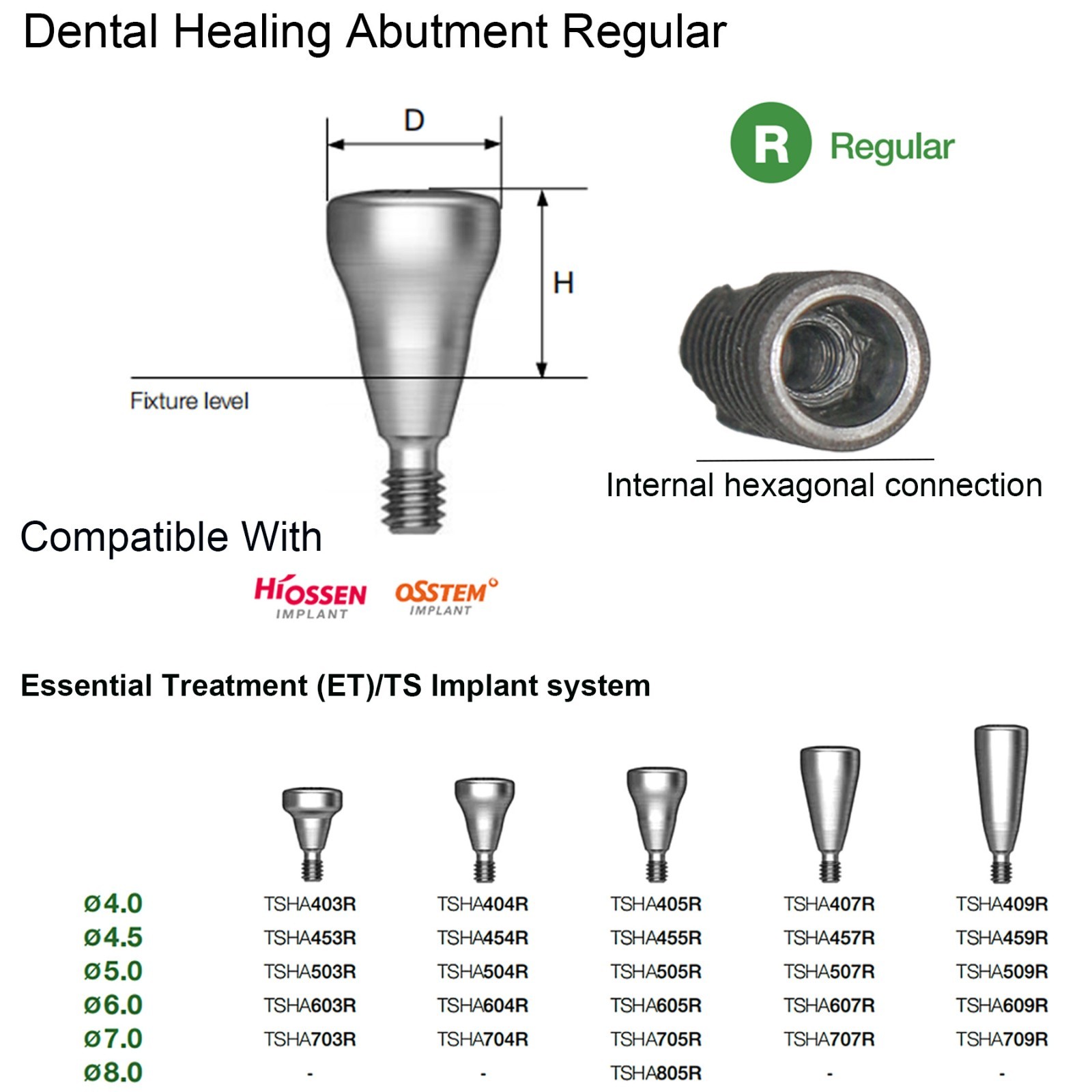 US Dental Healing Abutment Compatible Oss Hiossen ET/TS Mini Regular Platform