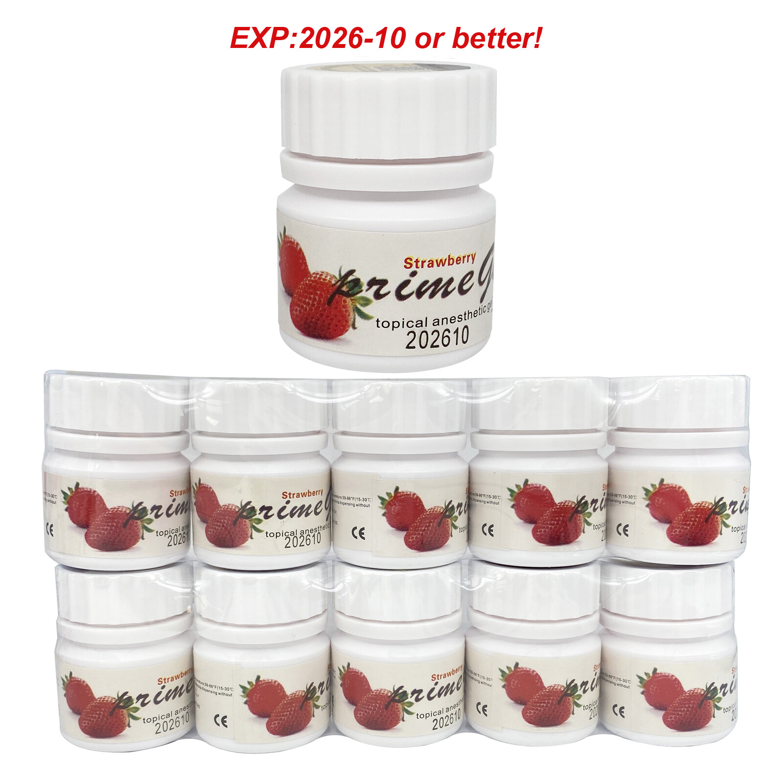 10X Dental Topical Anesthetic Gel 20% Benzocaine 1oz Jar, Exp 10/26, Strawberry