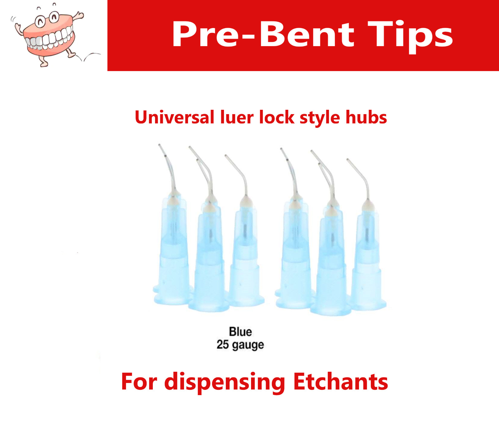 Dental Pre Bent Tips for Etch Gel Composite Flow Applicator, Blue 25Ga, 1000/Pk