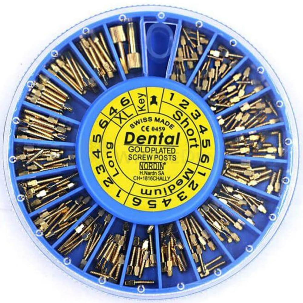 Nordin Dental Gold Plated Screw Posts 120 pcs with Two Keys & Organizer – Swiss