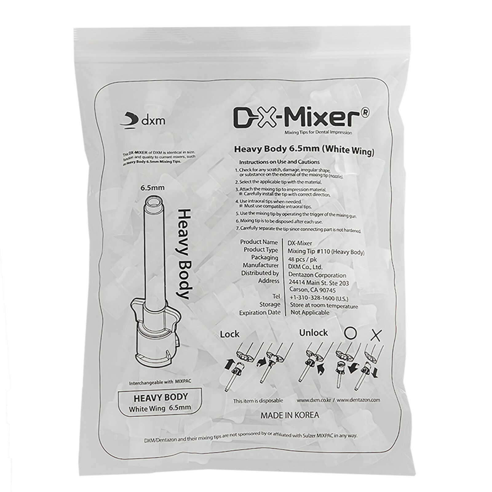 480pcs DX-Mixer Mixing Tips Dental Impression Heavy Body 6.5mm White Wing FDA