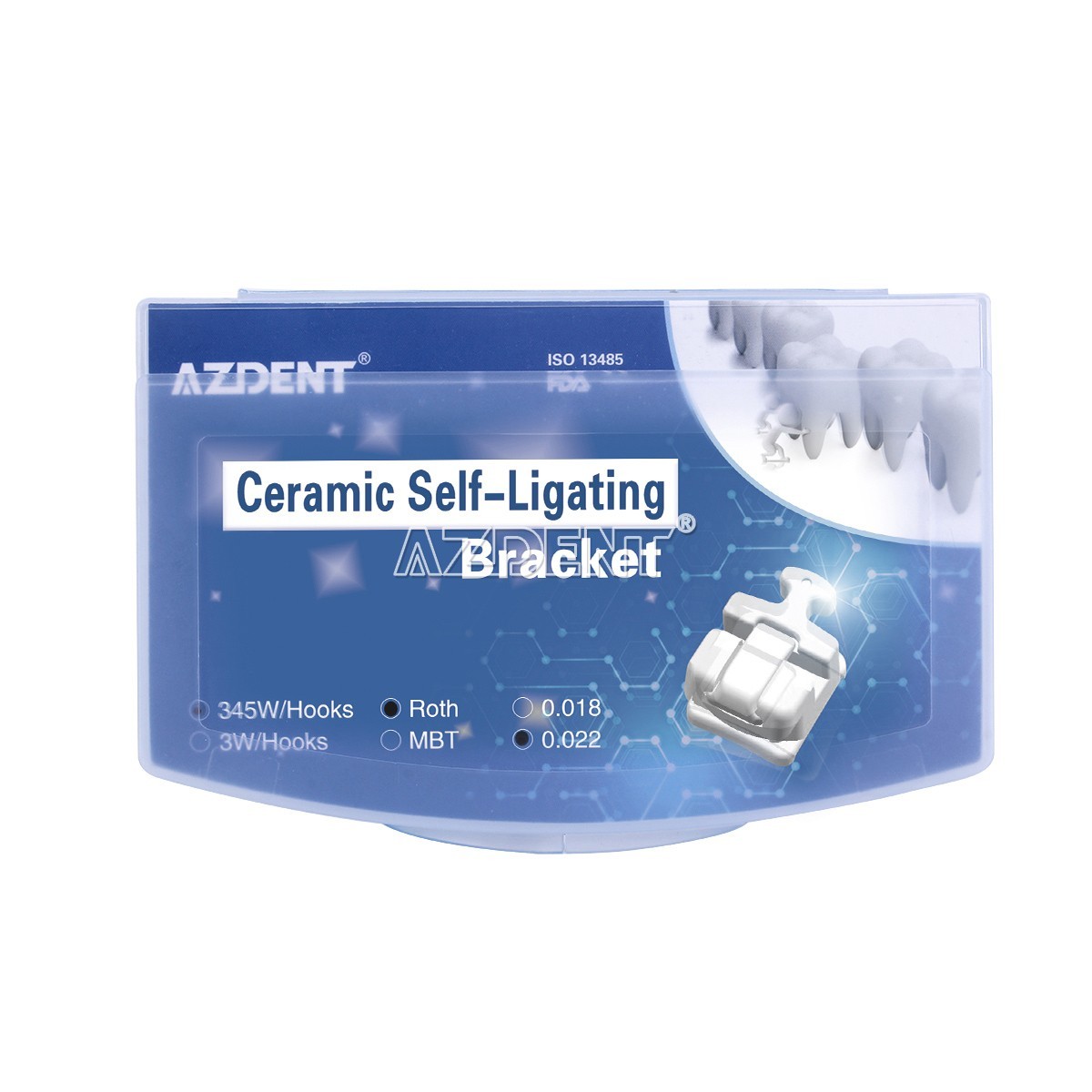 AZDENT Dental Self-ligating Ceramic Brackets Braces Roth/ MBT 0.022 Hooks 3,4,5