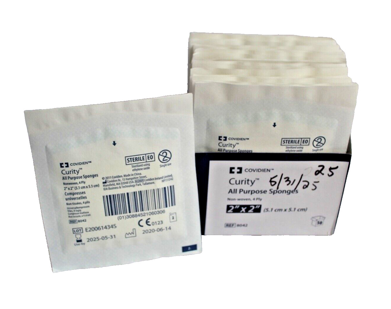 100 Curity 8042 Sterile All Purpose Non-Woven 4-Ply Sponges, 2×2″ (5.1 x 5.1 cm)