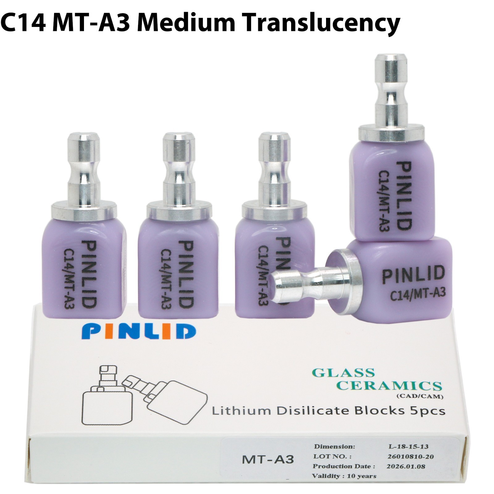 C14 Dental Ceramic Blocks Lithium Disilicate Cerec CAD CAM MT A1 A2 A3 5Pcs/Box
