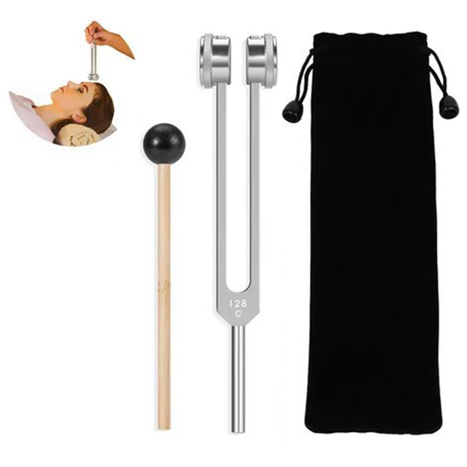 128Hz Healing Tuning Fork With Silicone Hammer Sound Therapy Musical Instrument