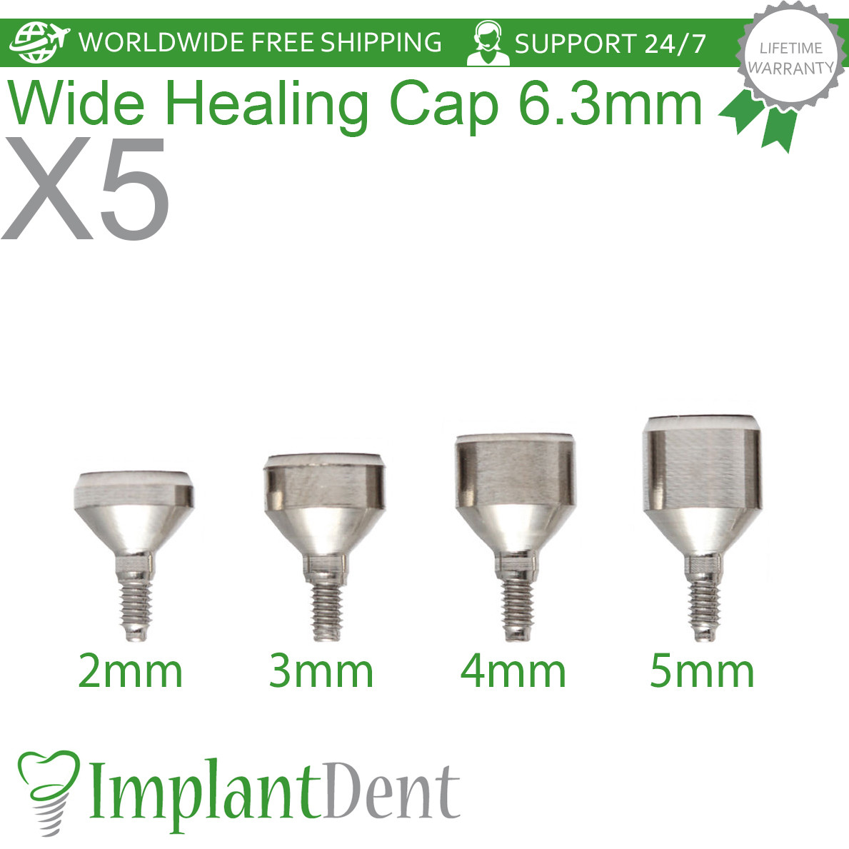 5x Dental Healing Cap 6.3mm Wide Platform Int Hex 2.42mm Dentistry Tool