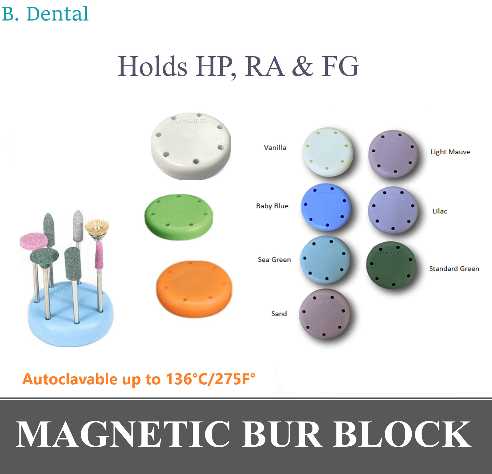 Round Bur Block Magnetic FG RA FGOS HP Dental Burs Block 7 Hole Capacity