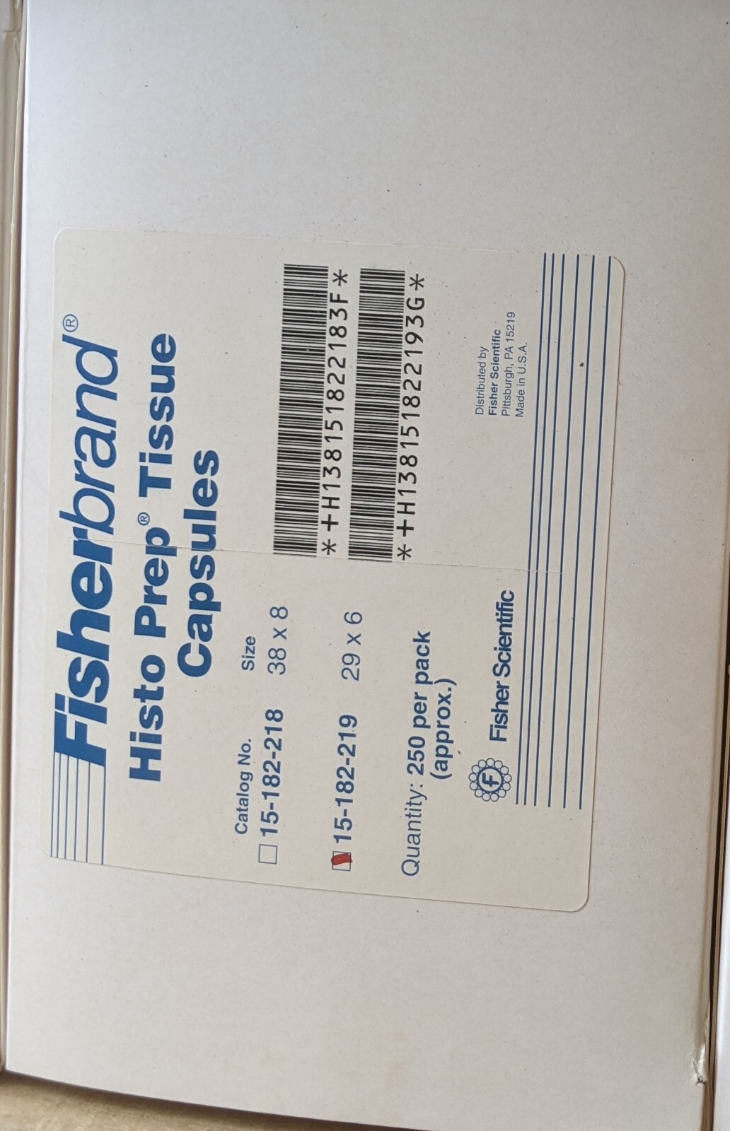 FISHERBRAND 29X6mm White HistoPlas Tissue Processing Capsules 250/Pack