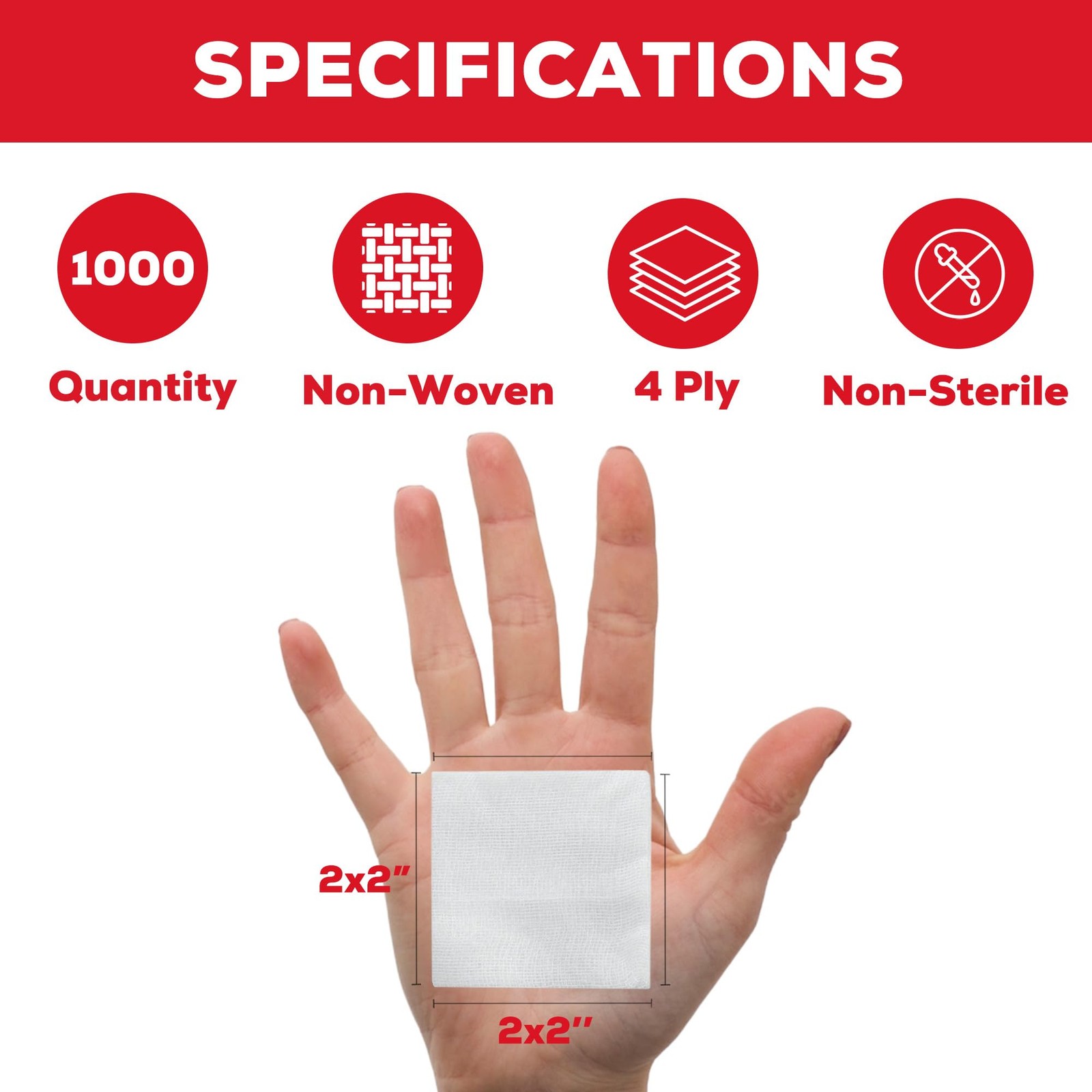 HEALQU 1000 Gauze Pads 2×2 – Soft Non-Woven 2×2″ (1000 Multi Pack), White