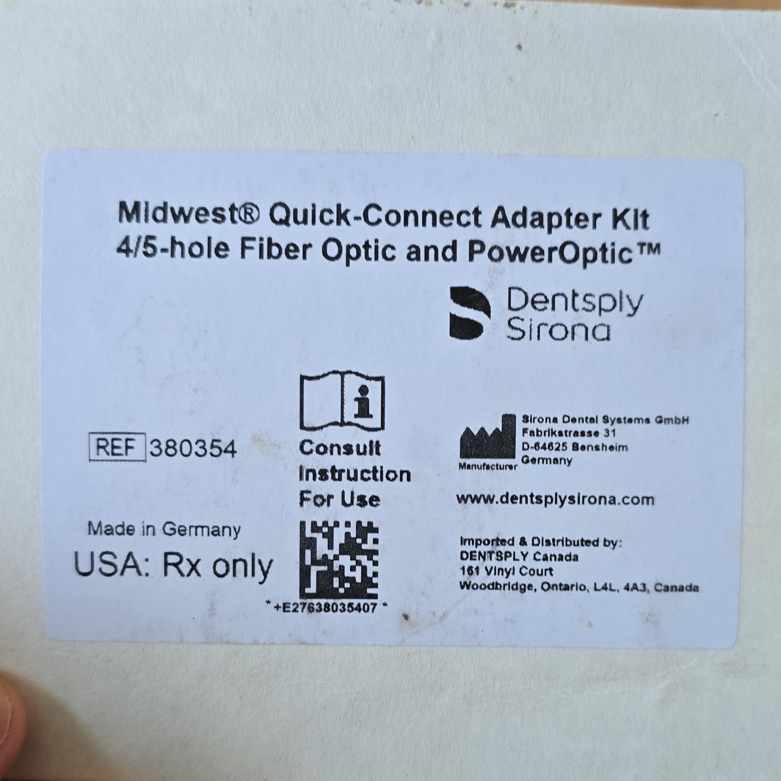 Dentsply Sirona Midwest Quick-Connect Adapter Kit 4/5-hole Fiber Optic 380354