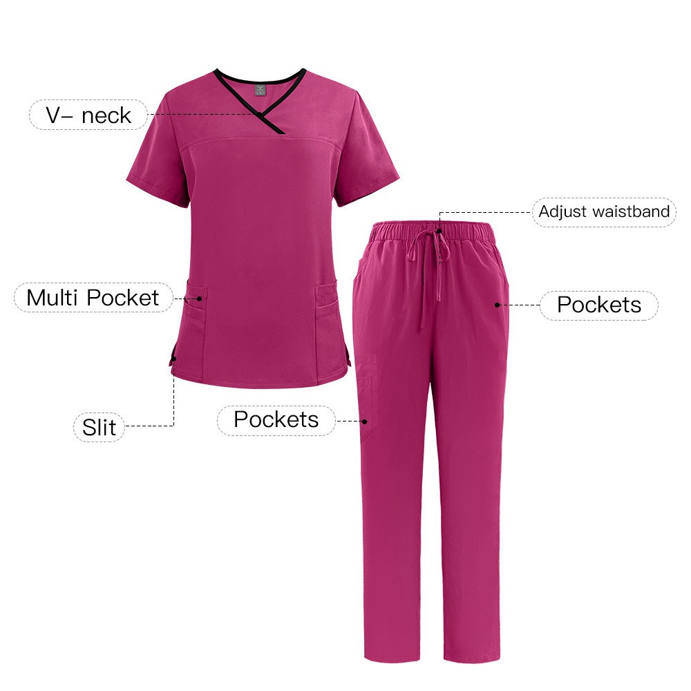 [Shirt + Pants] Women Anti-wrinkle Breathable Scrubs Medical Nursing Uniform Set