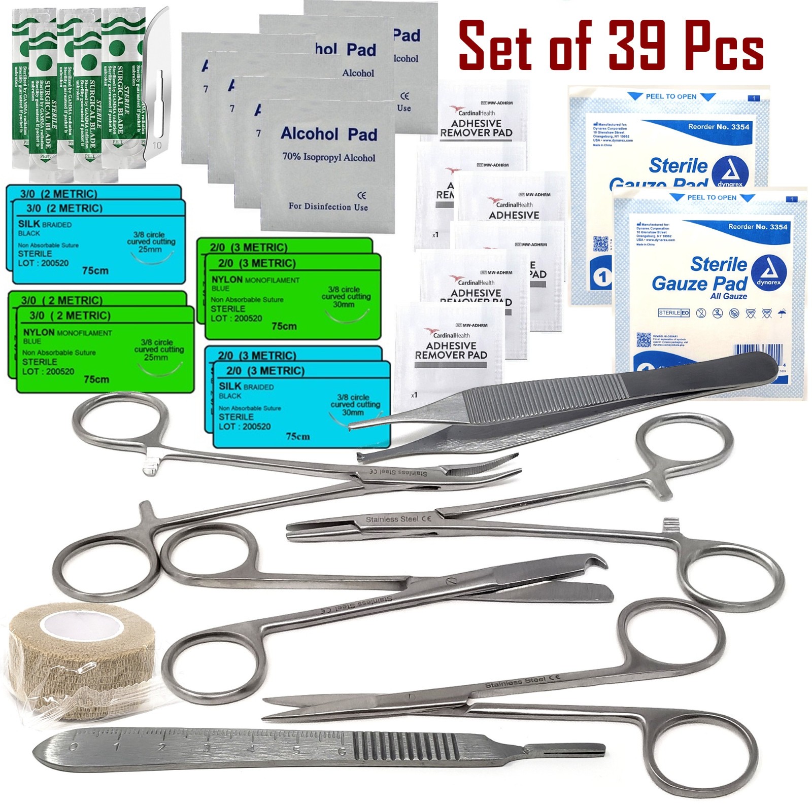 Surgical Suture Kit Basic First Aid Medical Travel Kit – 39 Pieces USA MADE !!