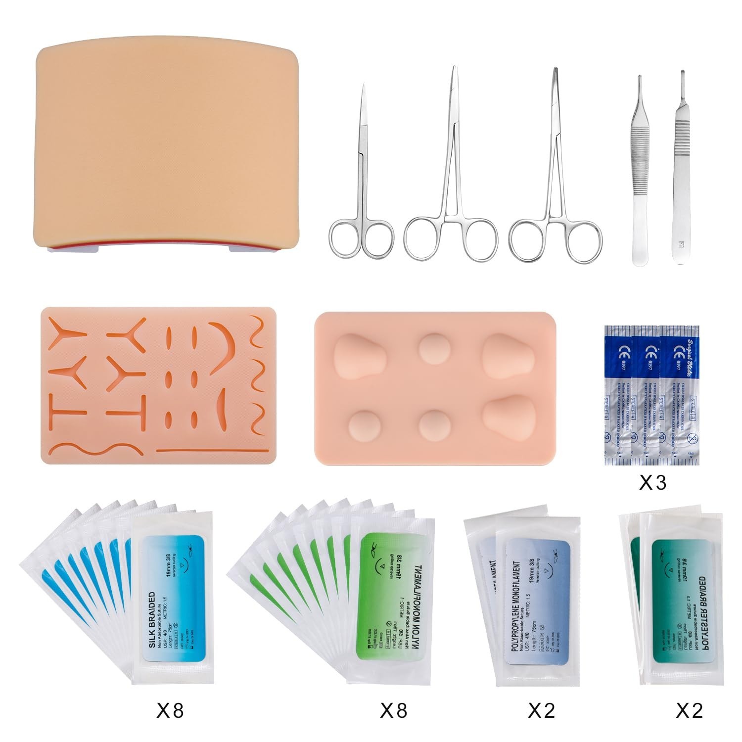 Complete Suture Practice Kit – 19 Pre-Cut Wounds, DIY Pad, Tools & Sutures