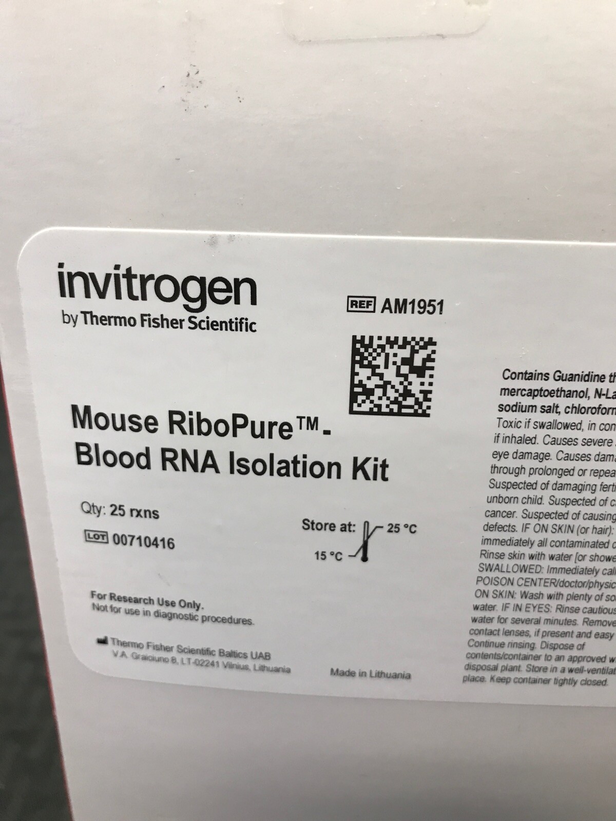 THERMO INVITROGEN Mouse RiboPure Blood RNA Isolation Kit 25 Preps AM1951
