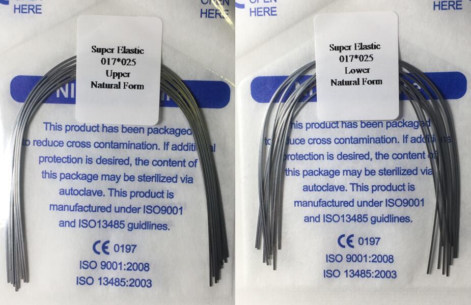 Natural Dental Rectangular Super Elastic Wires Niti Orthdontic 17X25 U/L 10Pack