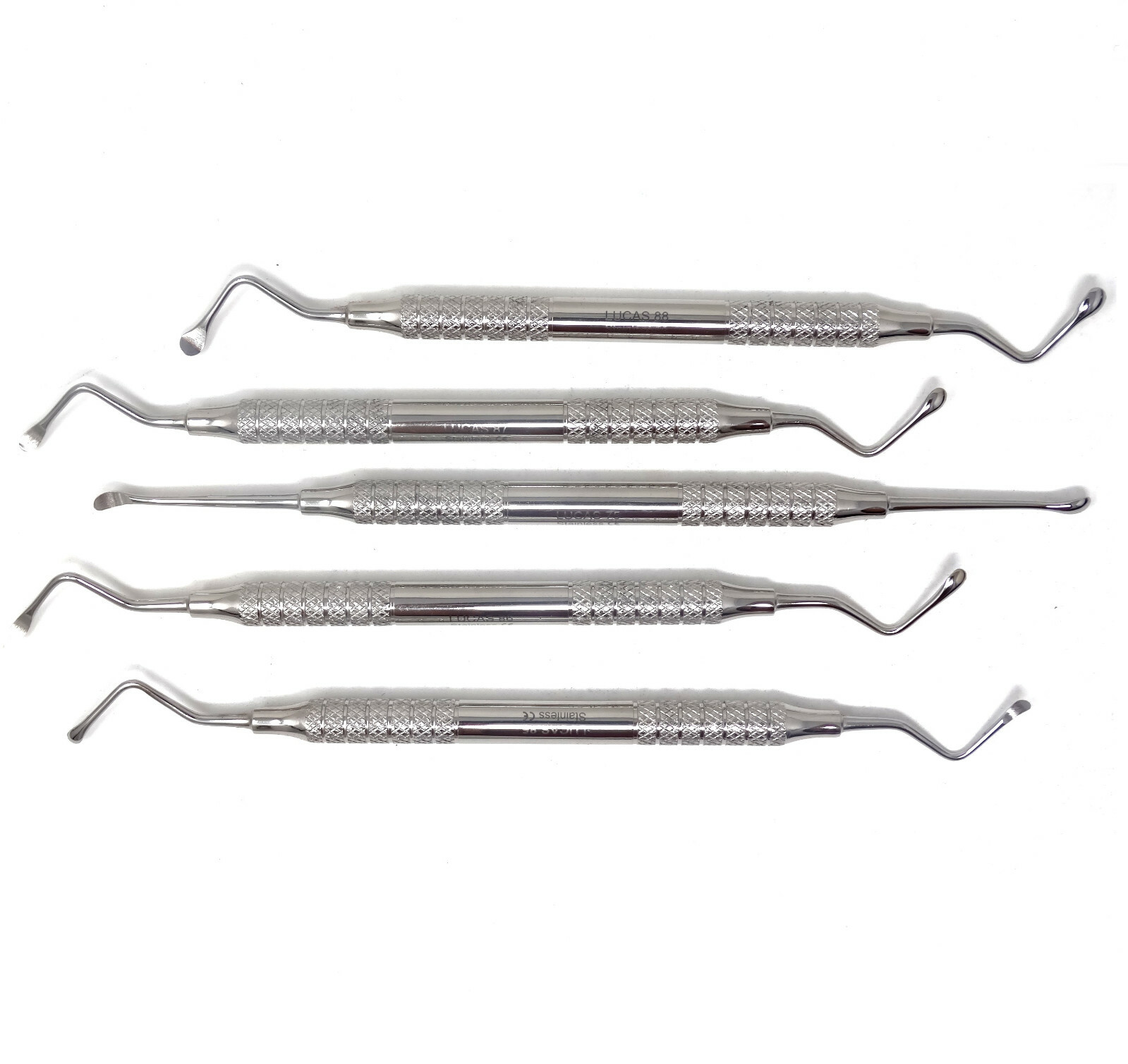 SET OF 5 PCS AUTOCLAVABLE PACIFATED PERIODONTAL DENTAL LUCAS BONE CURETTES KIT