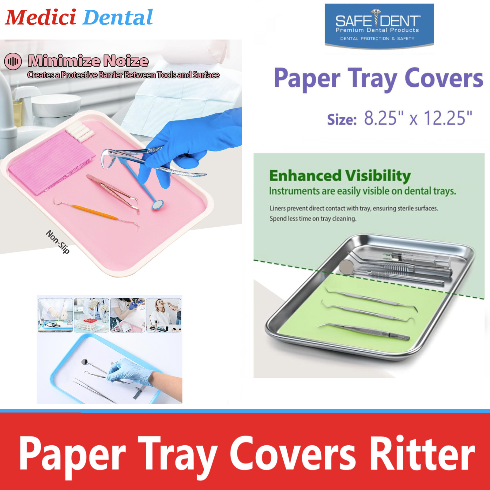 Dental Paper Tray Cover Ritter Size “B” 8.5″ x 12.25″, 1000/Case, Choose Color