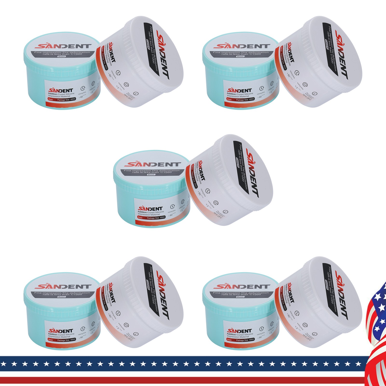 5Sets Dental Impression Putty Fast Set VPS 400g Base & 400g Catalyst Heavy Body