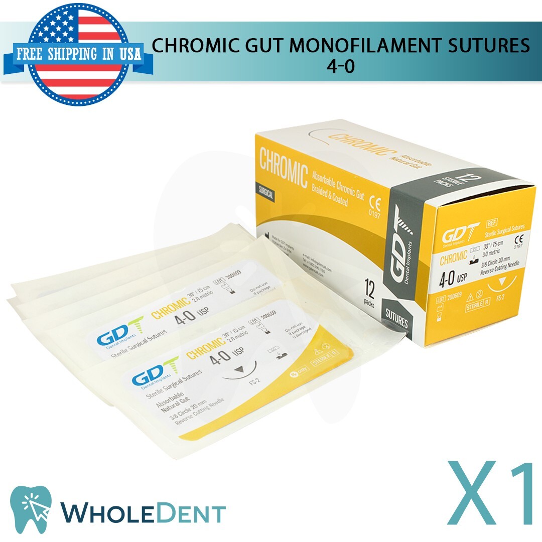 Chromic Sut ure Sewing Thread 3/8 Circle Reverse Sterile 4-0 USP 12pcs/Box 75cm