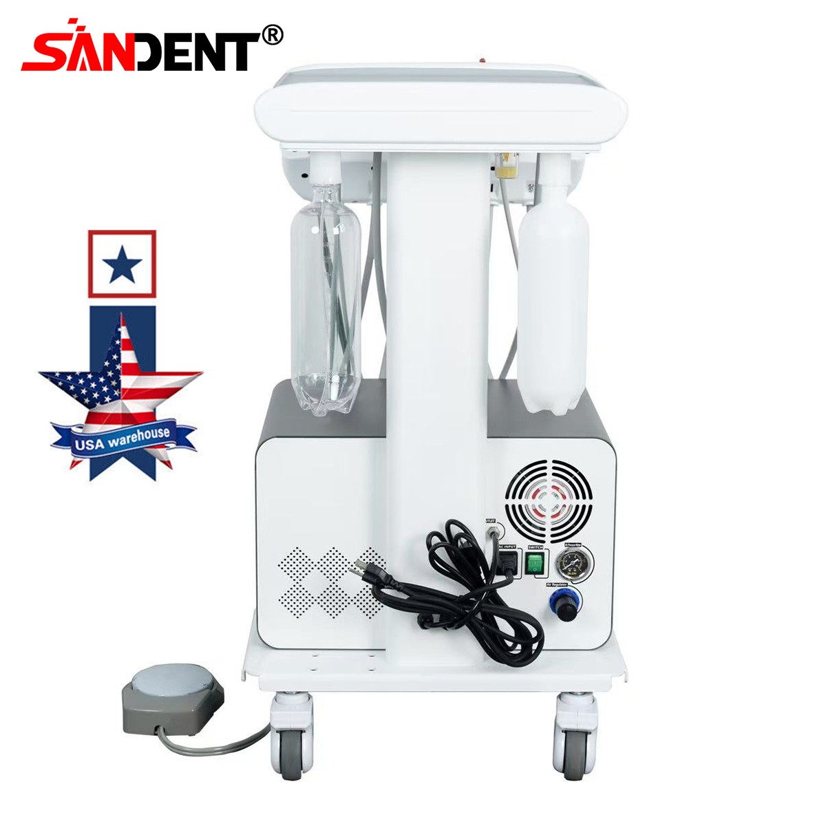 4-HOLE Dental Delivery Mobile Cart Unit Equipment w/compressor Scaler Light