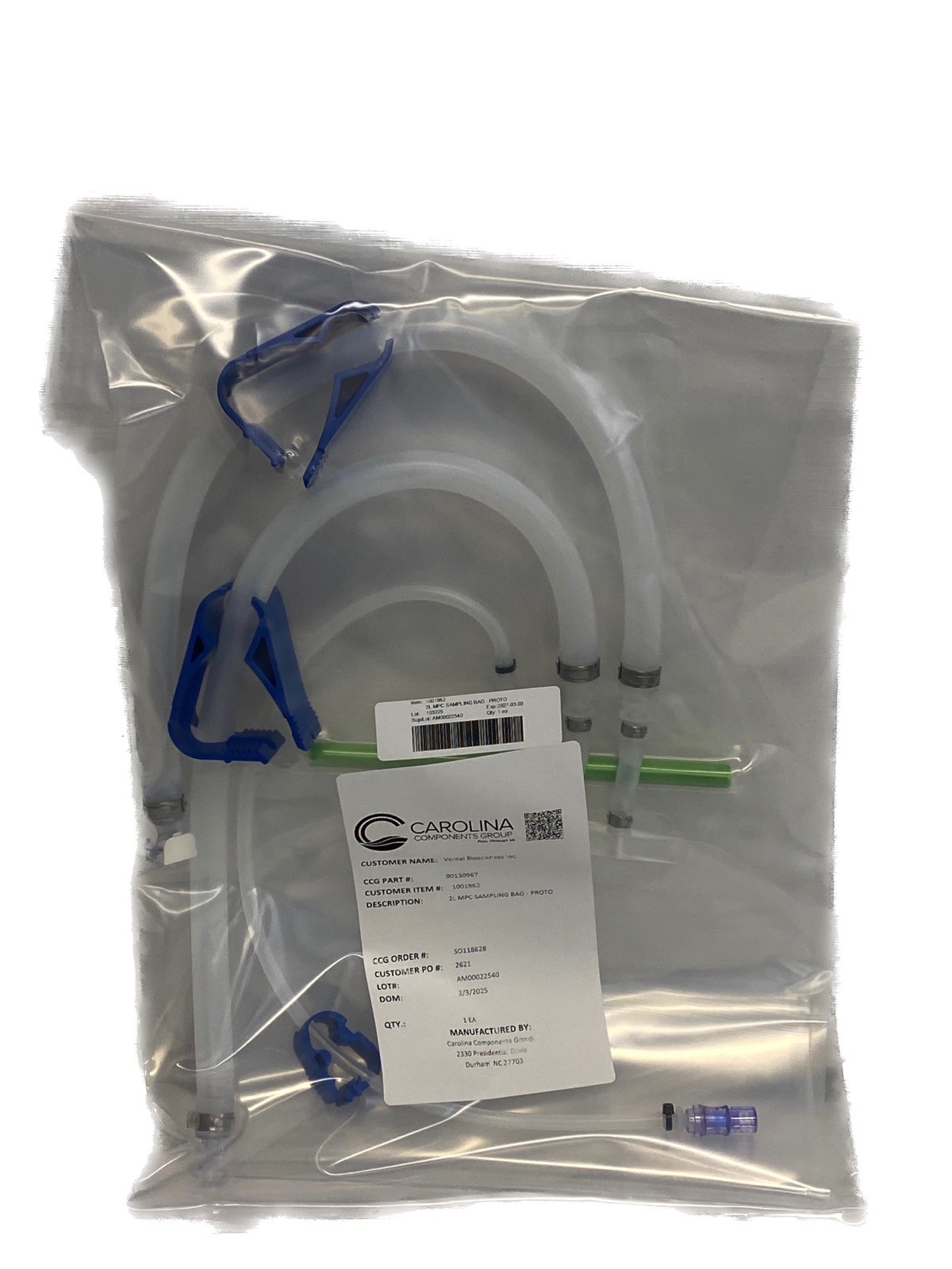 CAROLINA Bioprocess 2L MPC Sampling Bag 3-Ports w/ Connectors Clamps 00130967