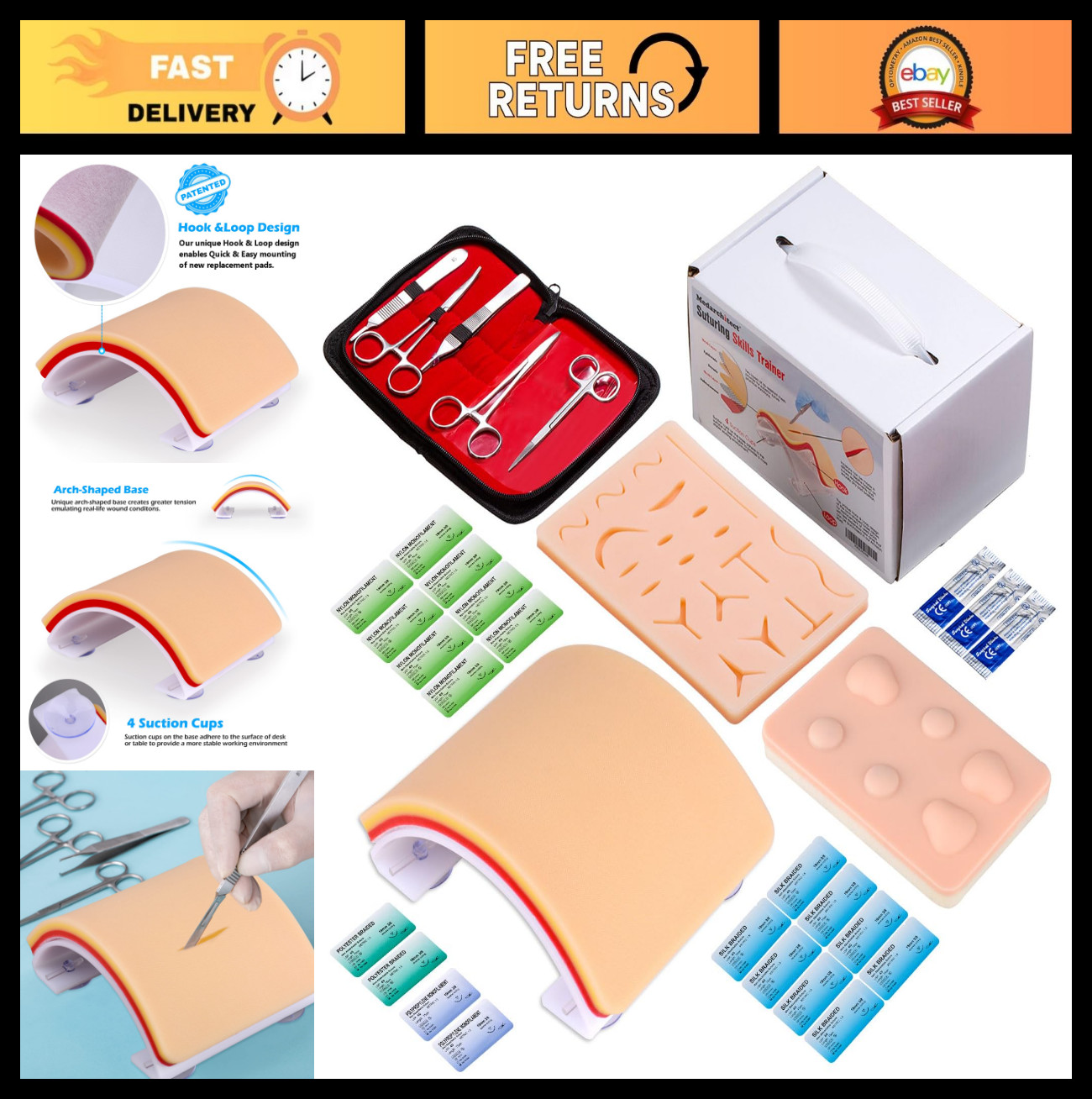 Complete Suture Practice Kit – 19 Pre-Cut Wounds, DIY Pad, Tools & Sutures