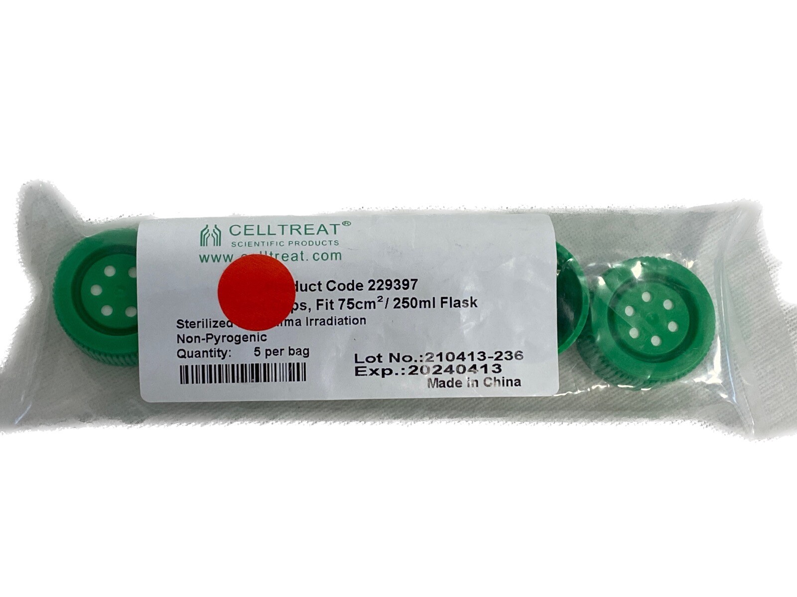 (5/Pk) CELLTREAT Vented Flask Caps fit 75cm2 & 250mL Tissue Culture Flask 229397