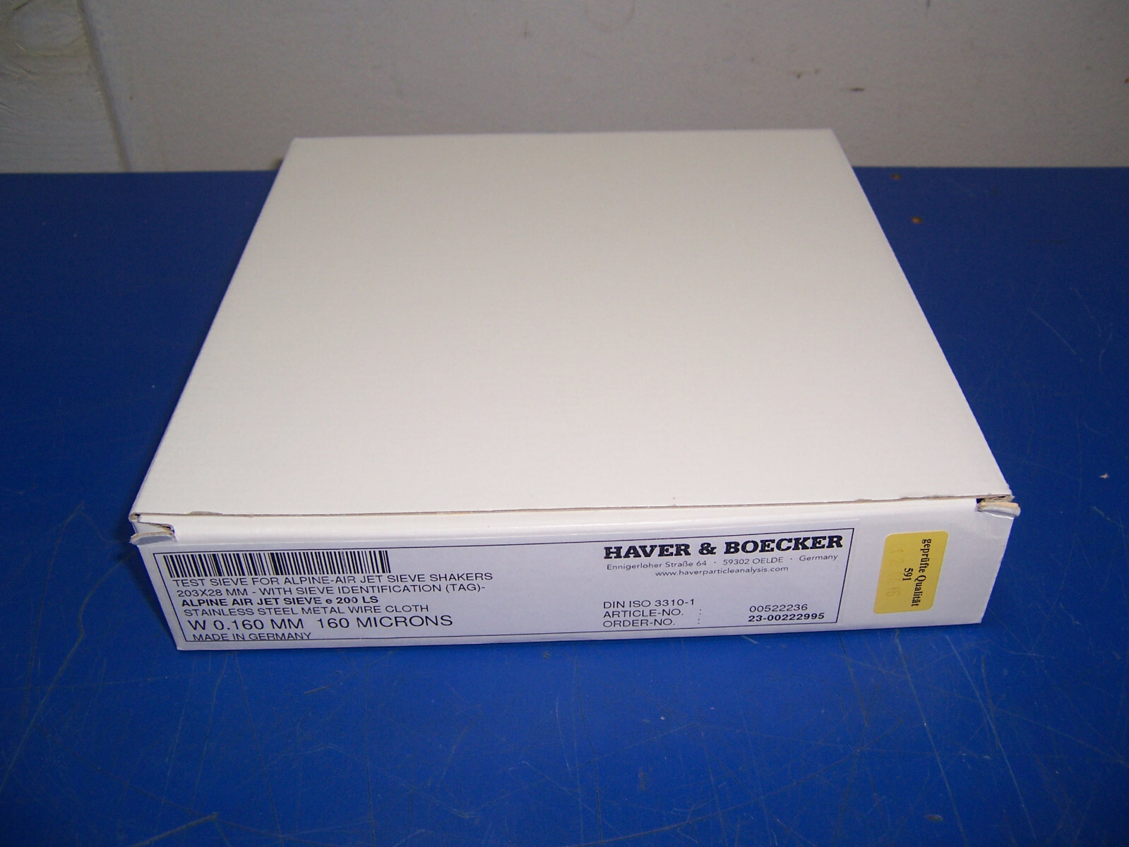 14411 Haver & Boecker 160 micron Test Sieve for Alpine-Air jet 203x28mm SS metal