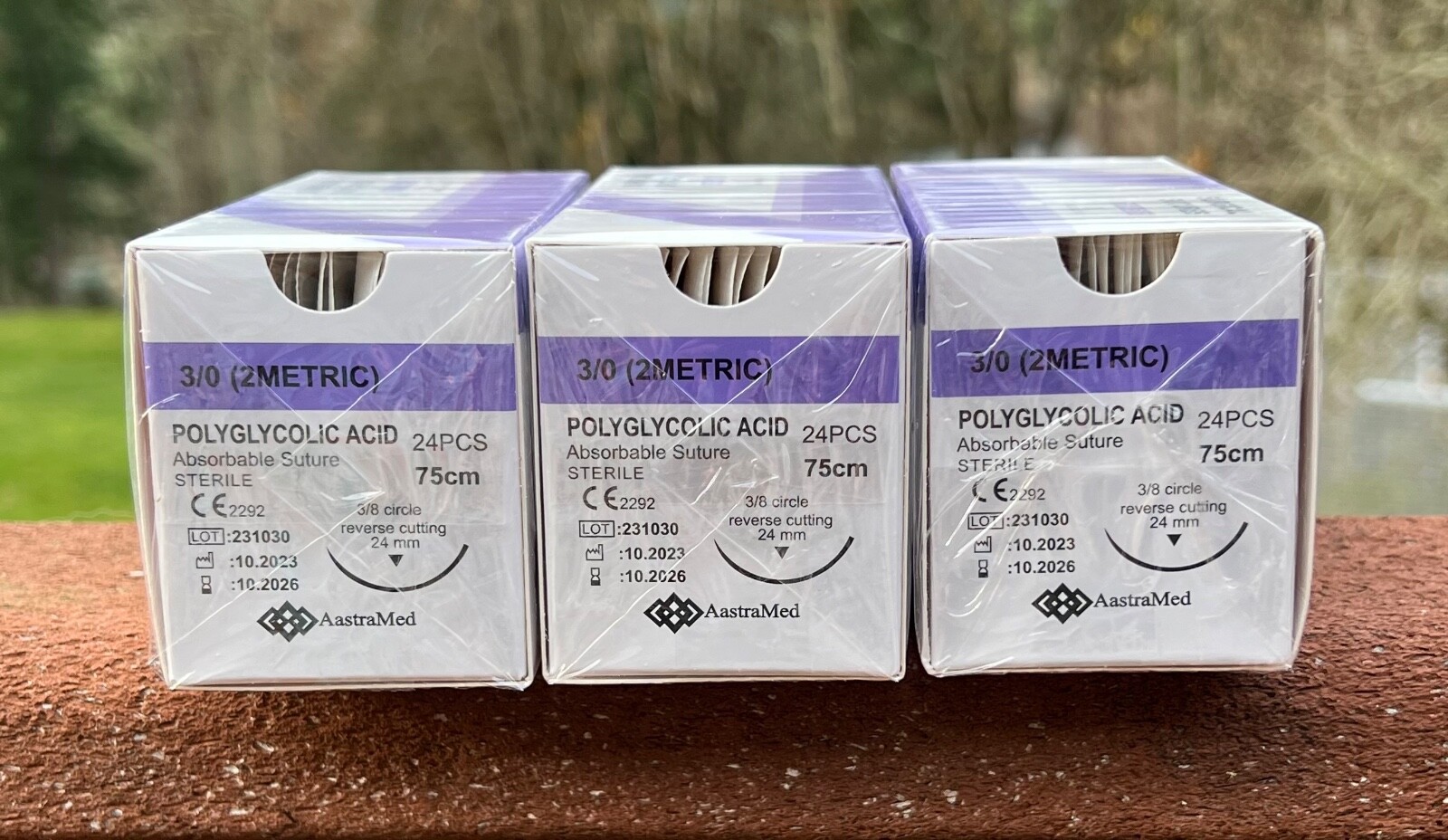 3/0 PGA, 72ct (3 Boxes) Polyglycolic Acid, Veterinary Dental, R-cut 24mm