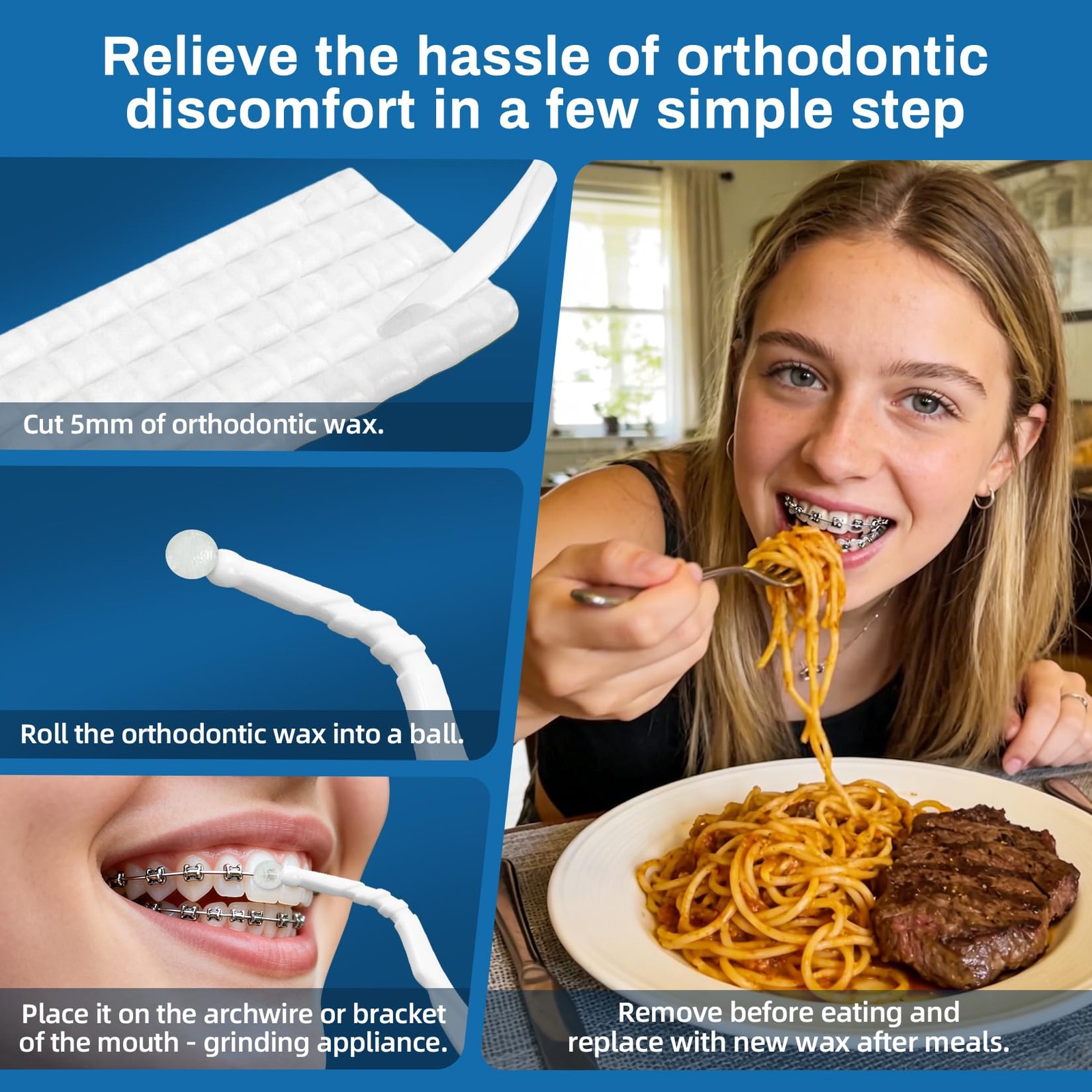 VINSULLA Orthodontic Wax for Braces – 500 Precut Dental 500 Count, White