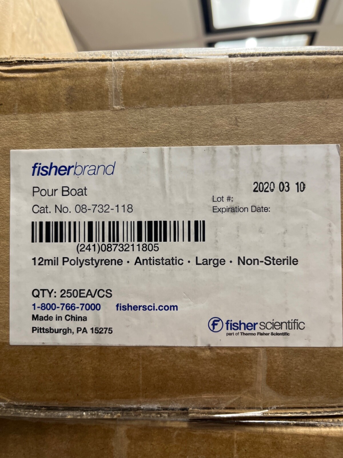 Fisher Brand 08-732-118 Polystyrene Pour Boat Weighing Dish 121x197x25mm, 250/cs