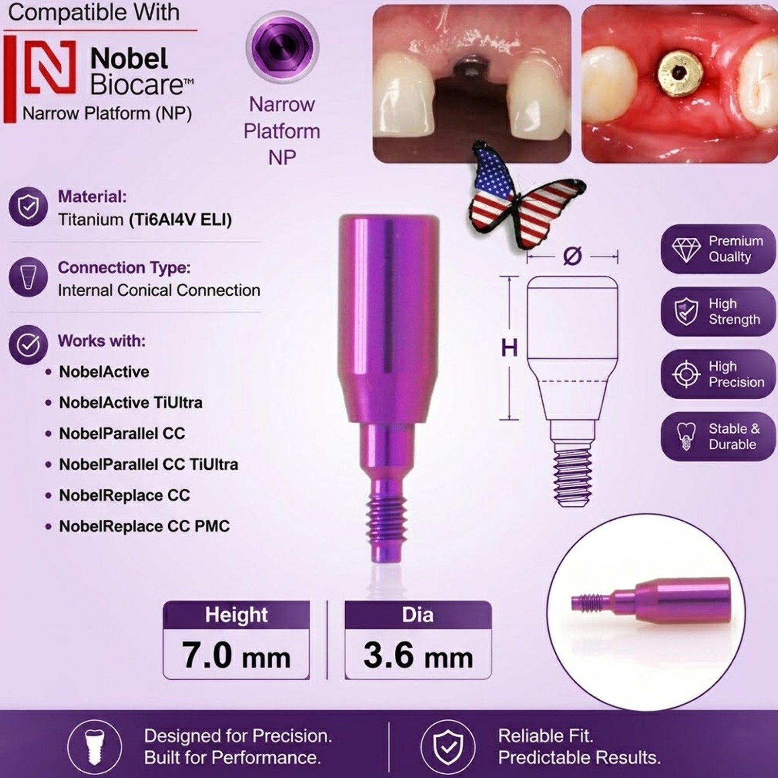 Dental RP NP Healing Abutment Compatible NobelActive Internal Conical Connection
