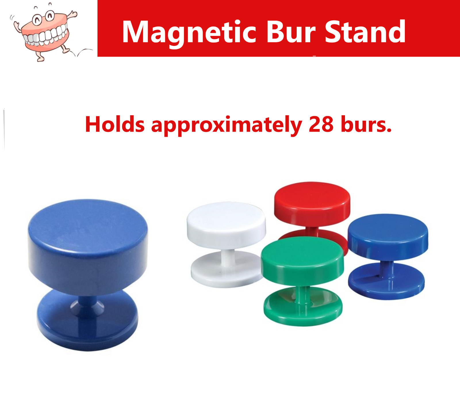 Dental Magnetic Round Bur Stand, Autoclavable, Holds 28 Drill Burs, Pick Color