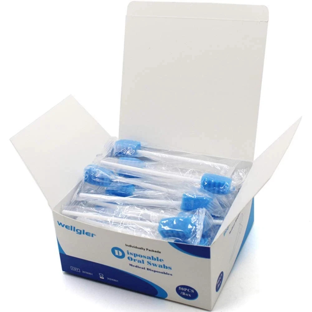 Disposable Oral Care Swabs Tooth Cleaning Mouth Ridge design blue 50