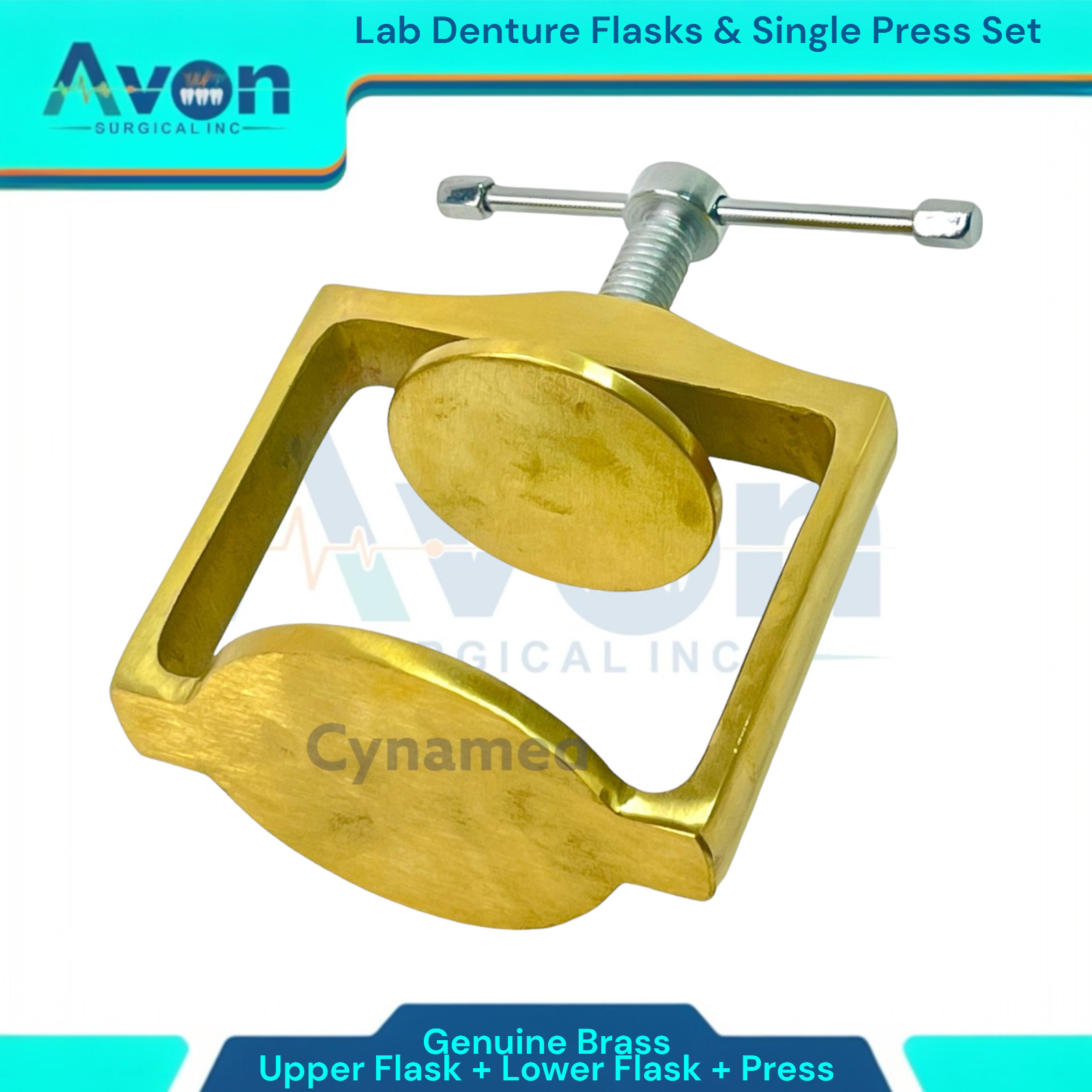 Set of 3 | Denture Compression Flask Press + Upper & Lower Flasks -Genuine Brass
